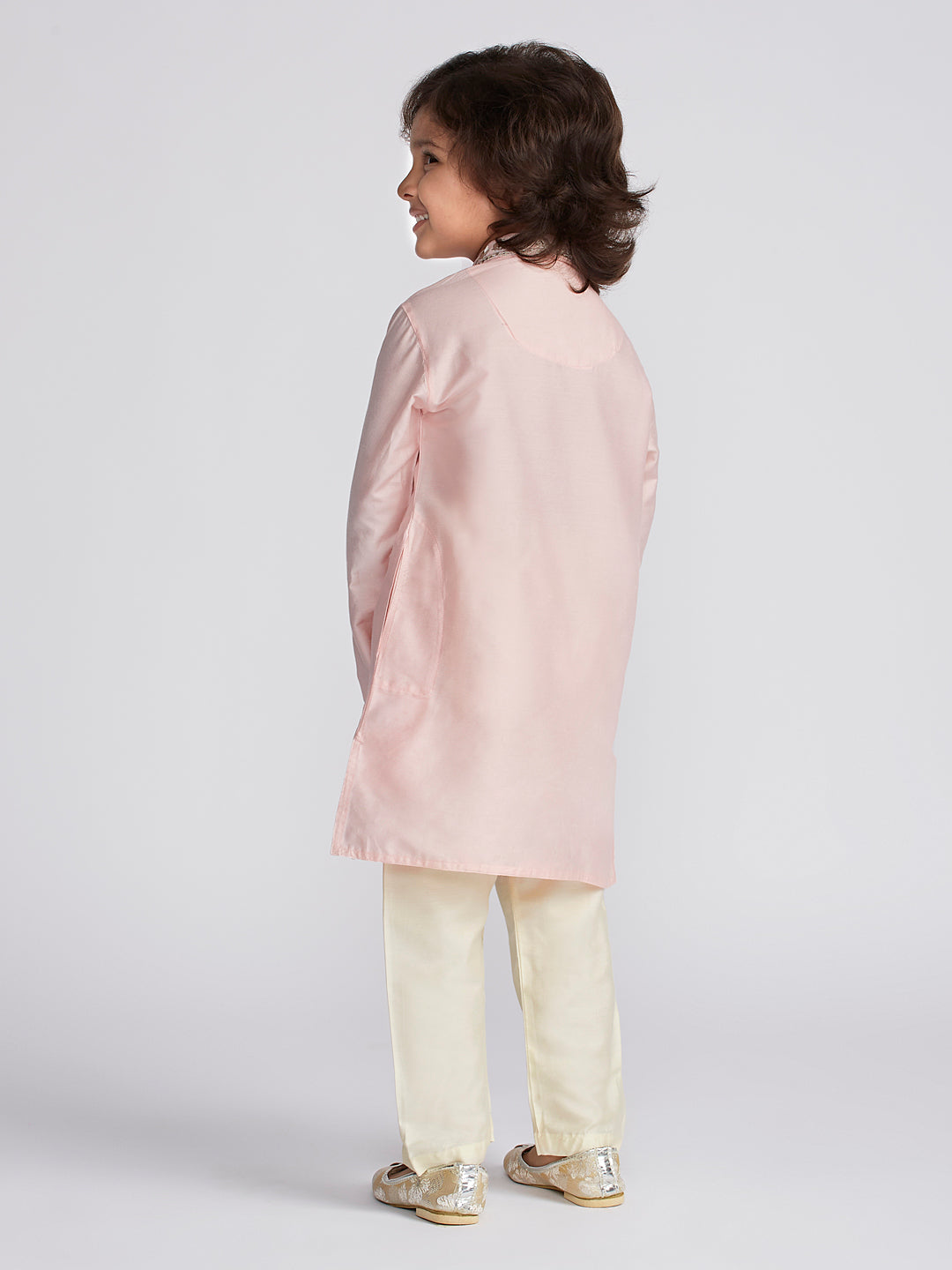 VASTRAMAY Boys' Pink And Cream Kurta And Pyjama Set - qivii