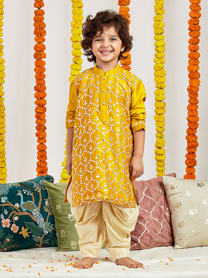 VASTRAMAY Boys' Mustard Kurta And Patiala Set - qivii