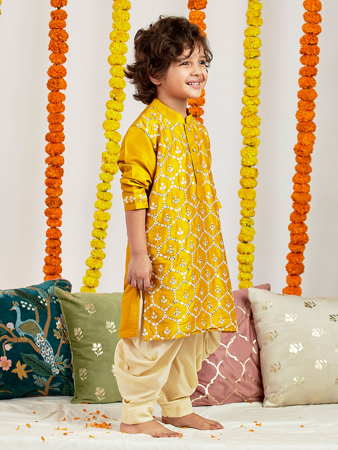 VASTRAMAY Boys' Mustard Kurta And Patiala Set - qivii