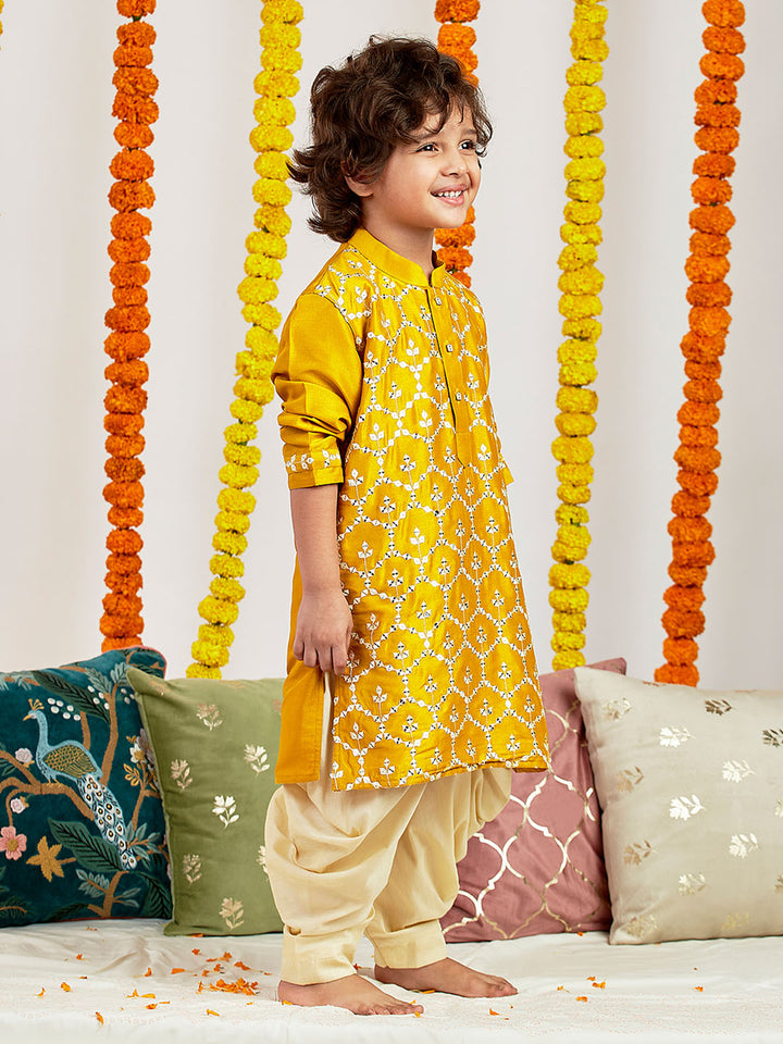 VASTRAMAY Boys' Mustard Kurta And Patiala Set - qivii