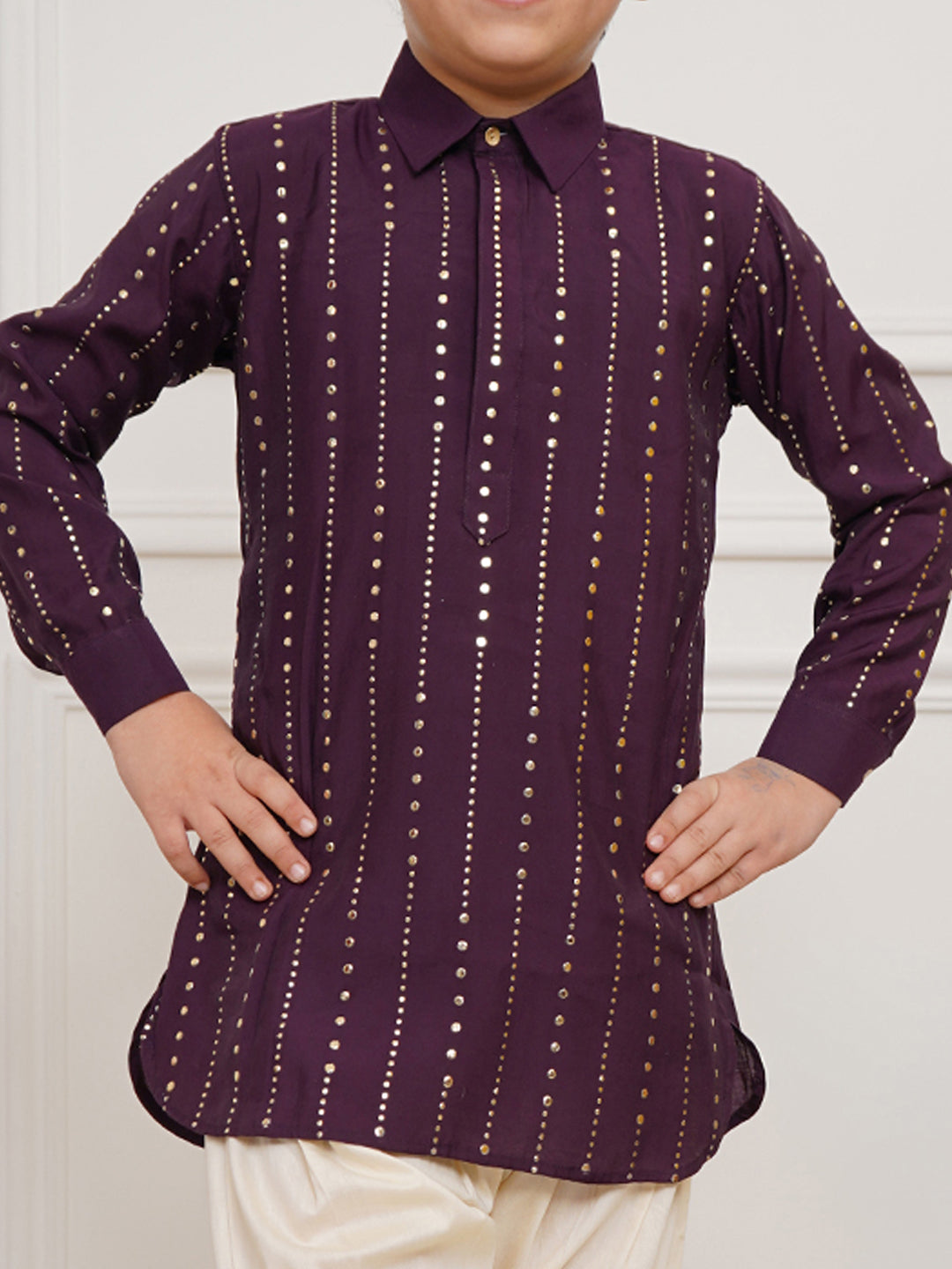 VASTRAMAY Boys' Purple Kurta and Patiala Set - qivii