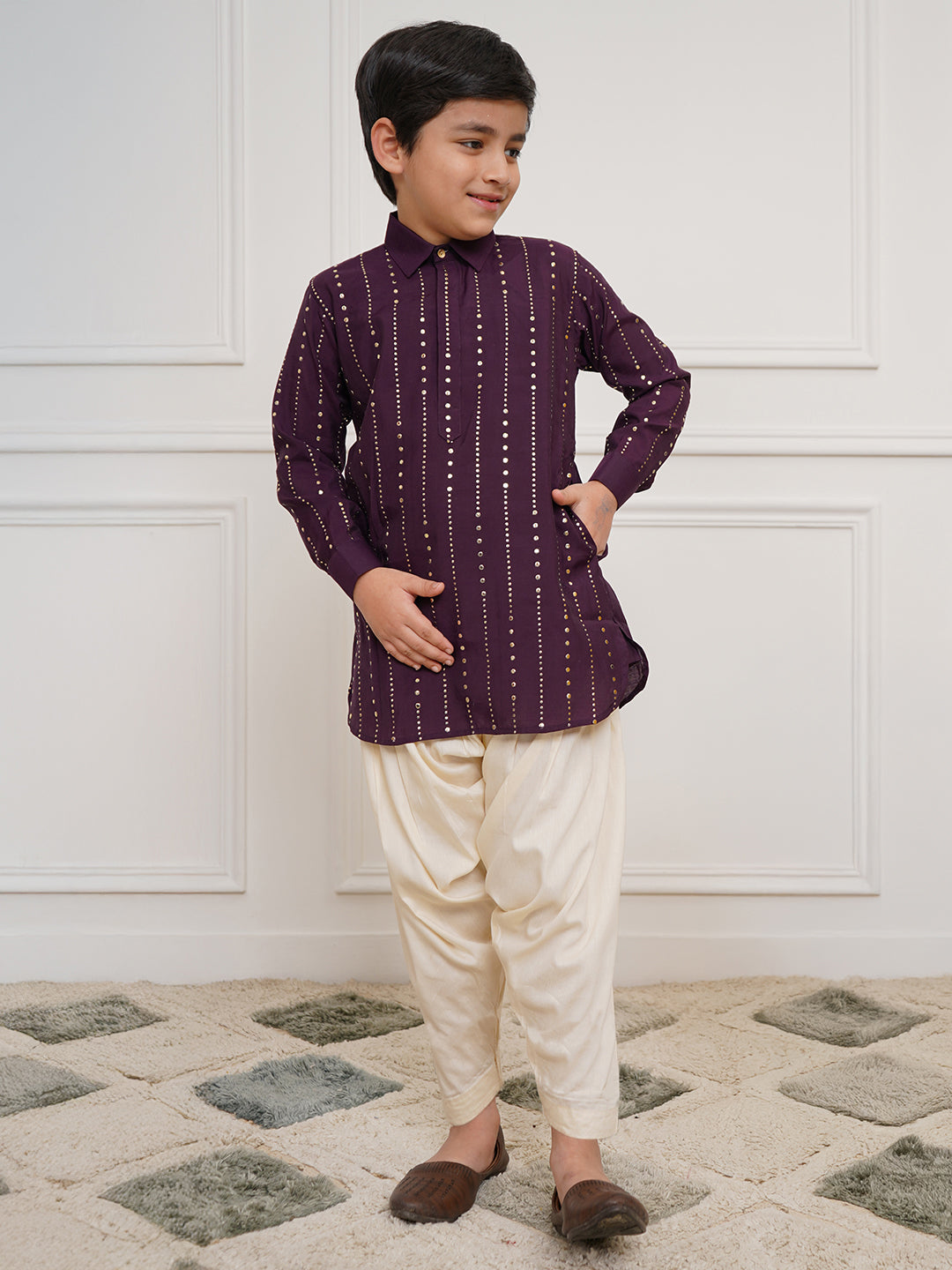 VASTRAMAY Boys' Purple Kurta and Patiala Set - qivii