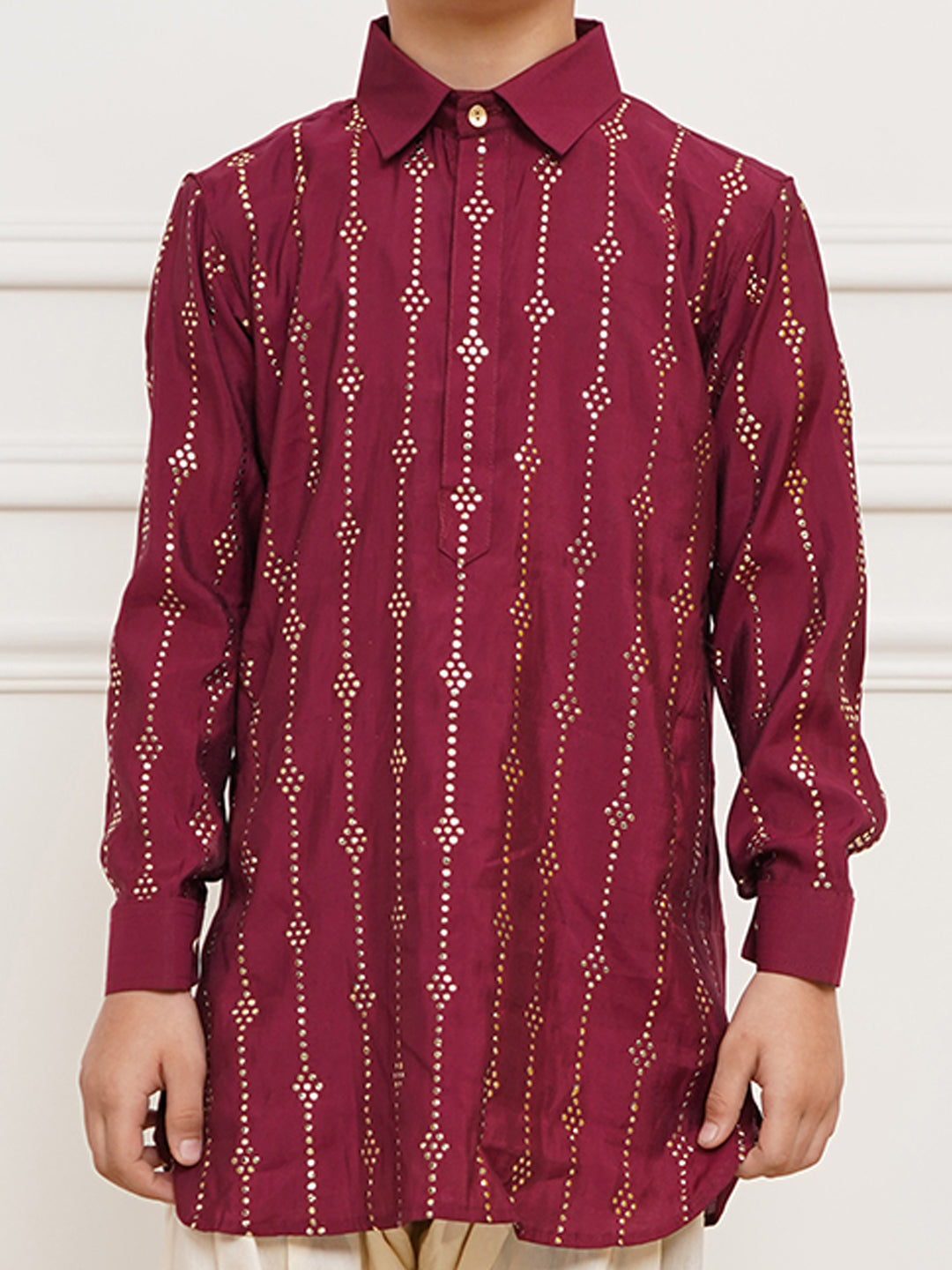 VASTRAMAY Boys' Wine Kurta and Patiala Set - qivii