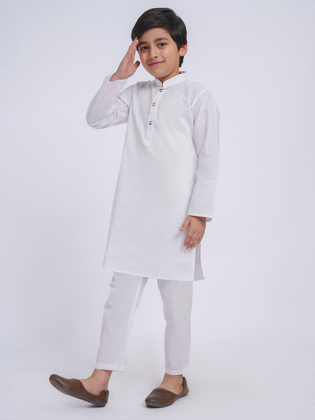 VASTRAMAY Boys' White Kurta And Pyjama Set - qivii