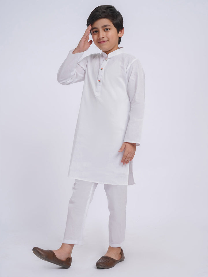 VASTRAMAY Boys' White Kurta And Pyjama Set - qivii
