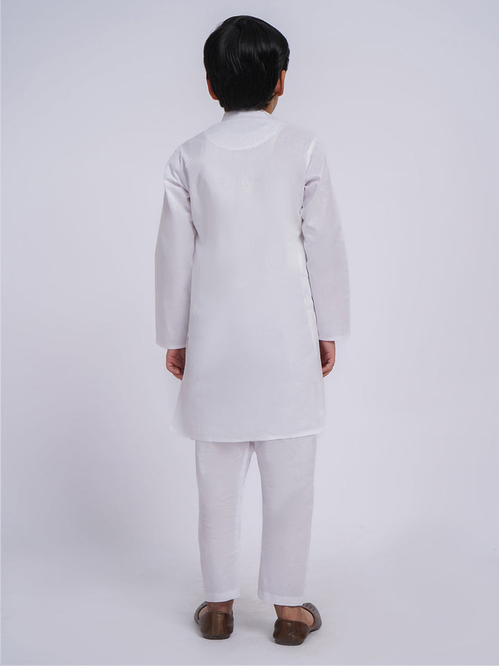 VASTRAMAY Boys' White Kurta And Pyjama Set - qivii