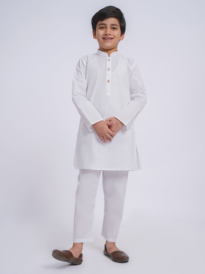 VASTRAMAY Boys' White Kurta And Pyjama Set - qivii
