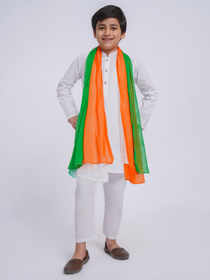 VASTRAMAY Boys' White Kurta And Pyjama And Dupatta Set - qivii