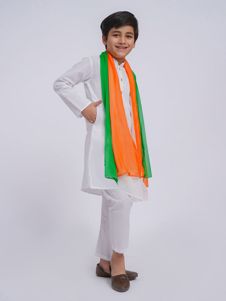VASTRAMAY Boys' White Kurta And Pyjama And Dupatta Set - qivii