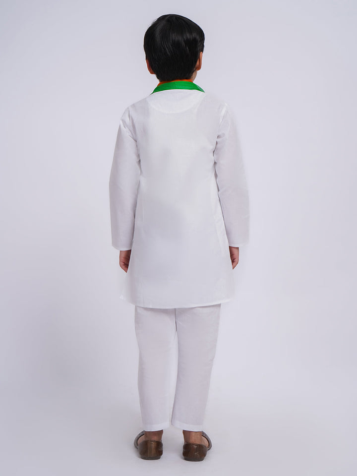 VASTRAMAY Boys' White Kurta And Pyjama And Dupatta Set - qivii