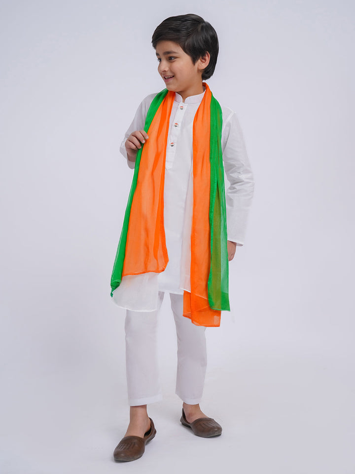 VASTRAMAY Boys' White Kurta And Pyjama And Dupatta Set - qivii