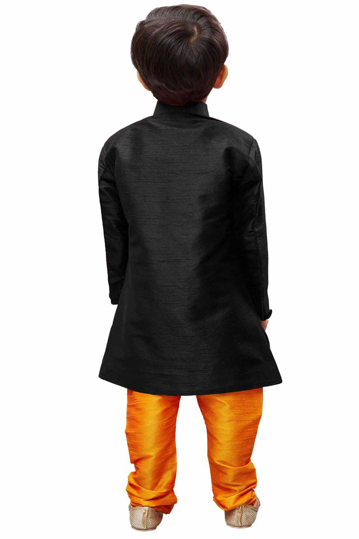 VASTRAMAY Boys' Black Silk Blend Sherwani - qivii
