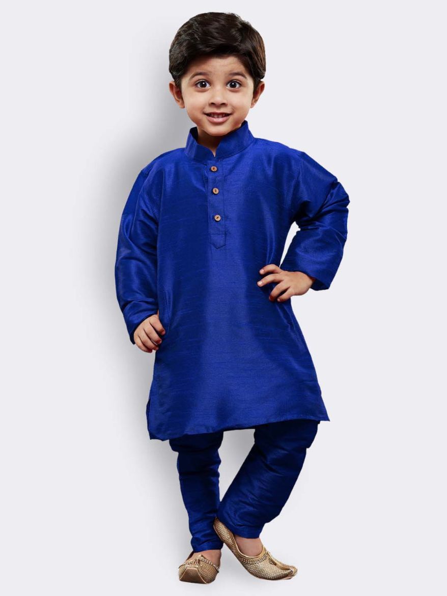VASTRAMAY Boys' Blue Silk Blend Kurta and Pyjama Set - qivii