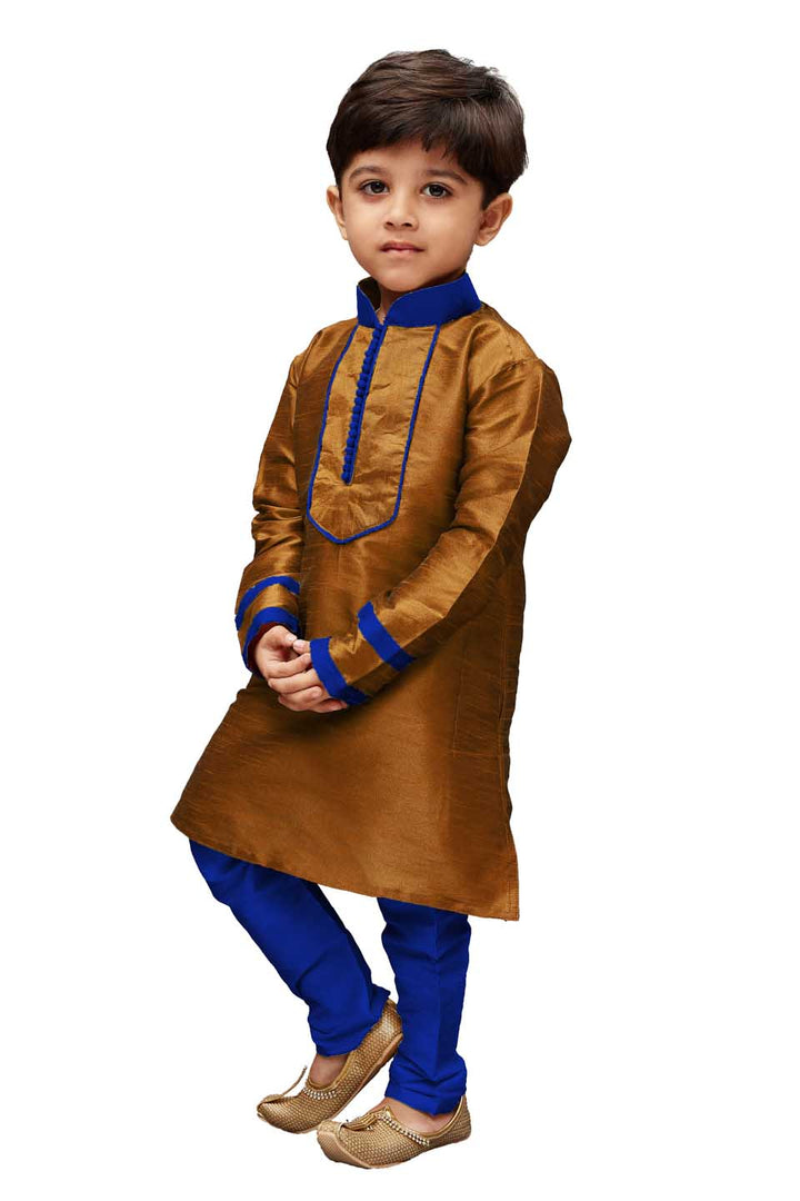 Vastramay Boys' Brown Cotton Silk Kurta and Pyjama Set - qivii