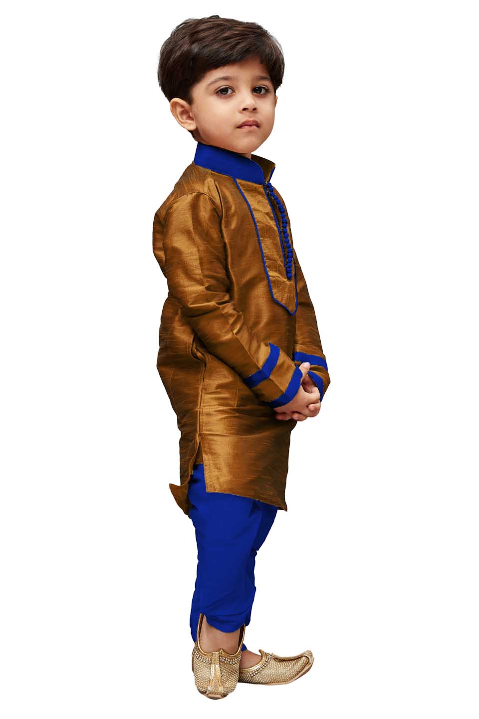 Vastramay Boys' Brown Cotton Silk Kurta and Pyjama Set - qivii