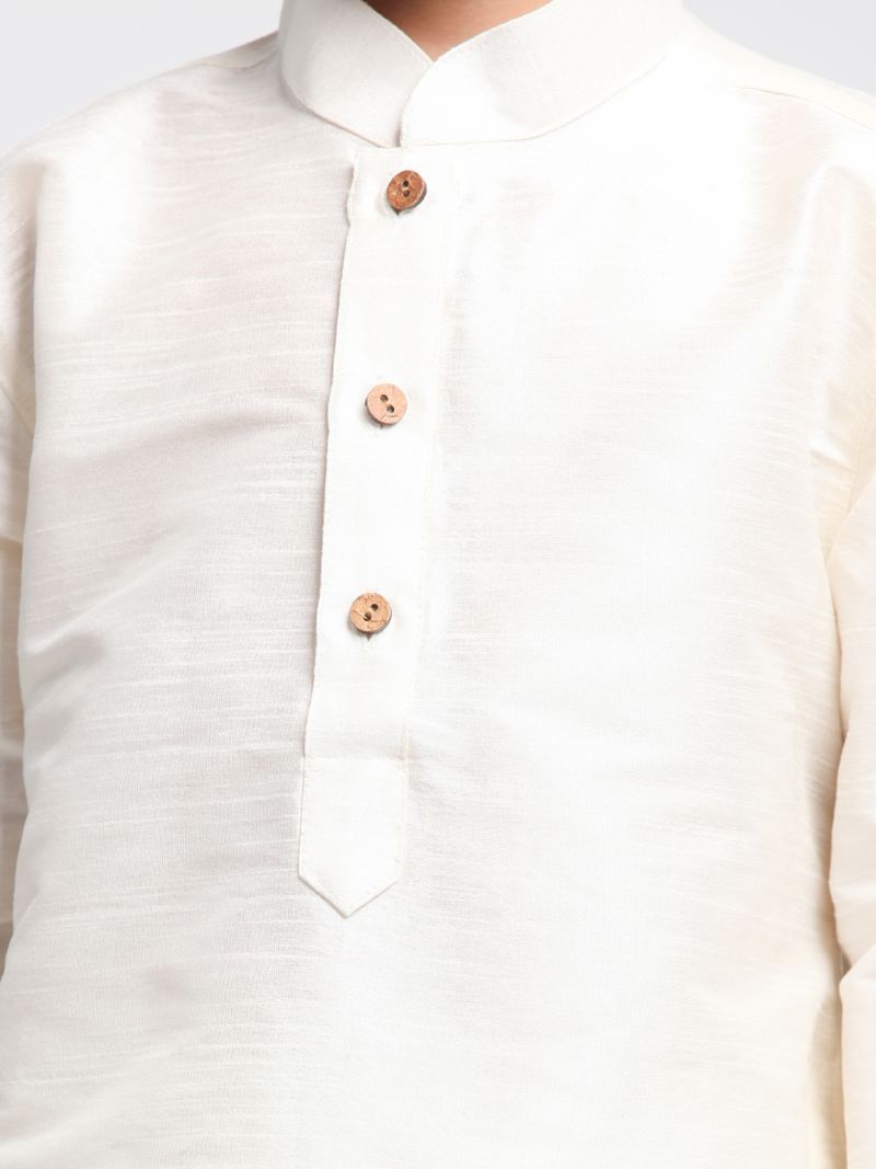 VASTRAMAY Boys' Cream Cotton Silk Blend Kurta and Pyjama Set - qivii