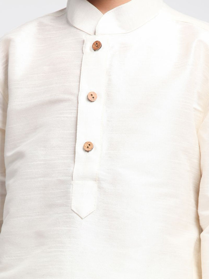 VASTRAMAY Boys' Cream Cotton Silk Blend Kurta and Pyjama Set - qivii