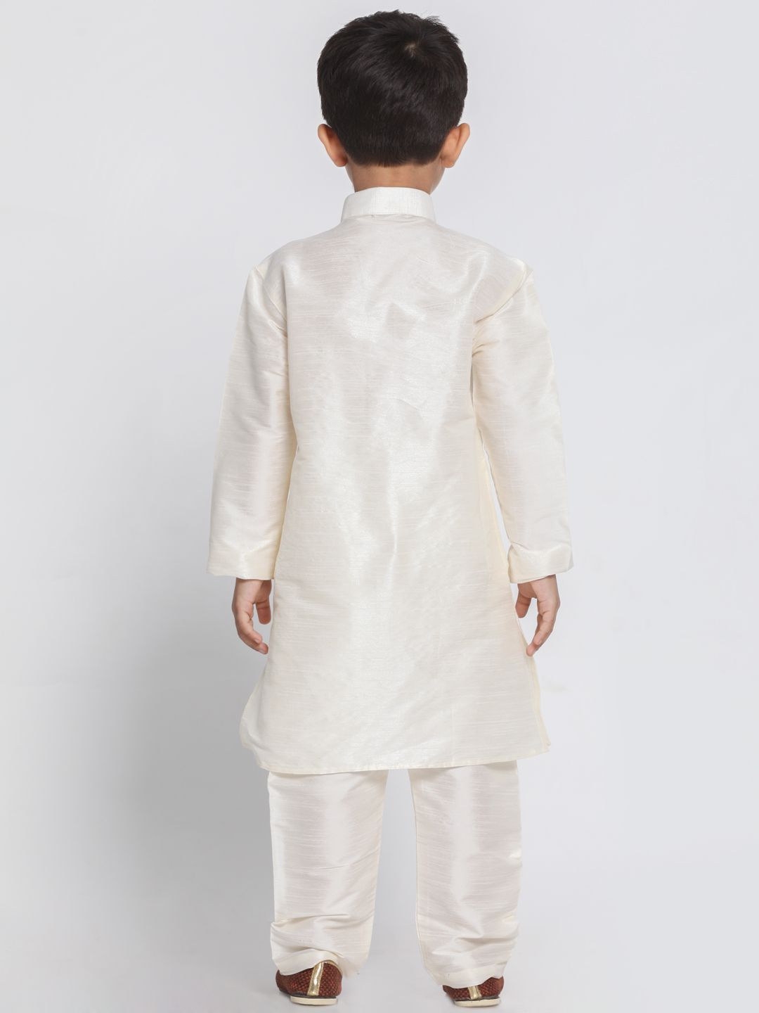 VASTRAMAY Boys' Cream Cotton Silk Blend Kurta and Pyjama Set - qivii
