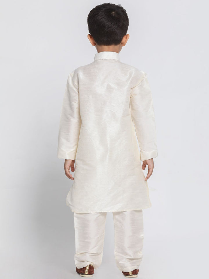 VASTRAMAY Boys' Cream Cotton Silk Blend Kurta and Pyjama Set - qivii