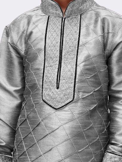 Vastramay Boys' Grey Cotton Silk Kurta and Pyjama Set - qivii