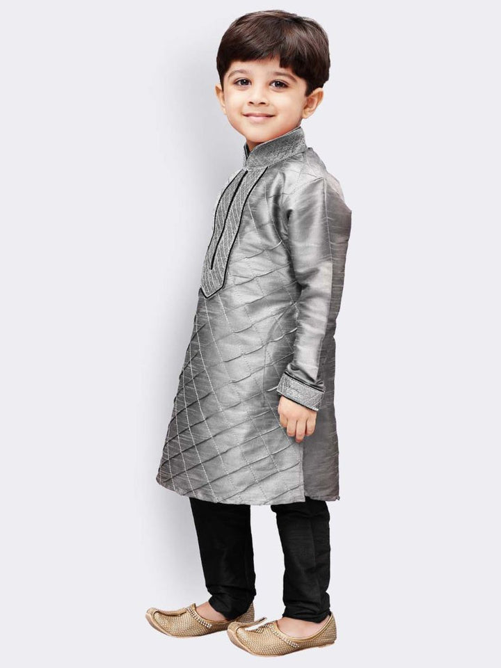 Vastramay Boys' Grey Cotton Silk Kurta and Pyjama Set - qivii