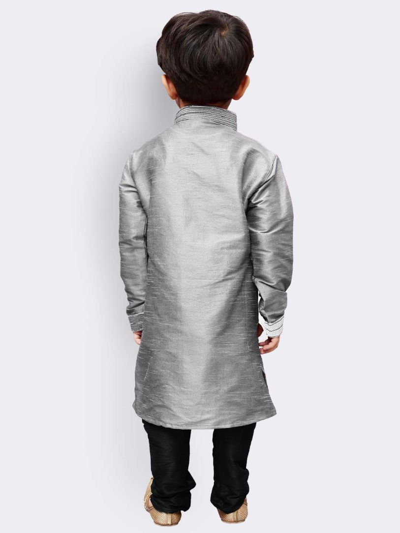 Vastramay Boys' Grey Cotton Silk Kurta and Pyjama Set - qivii