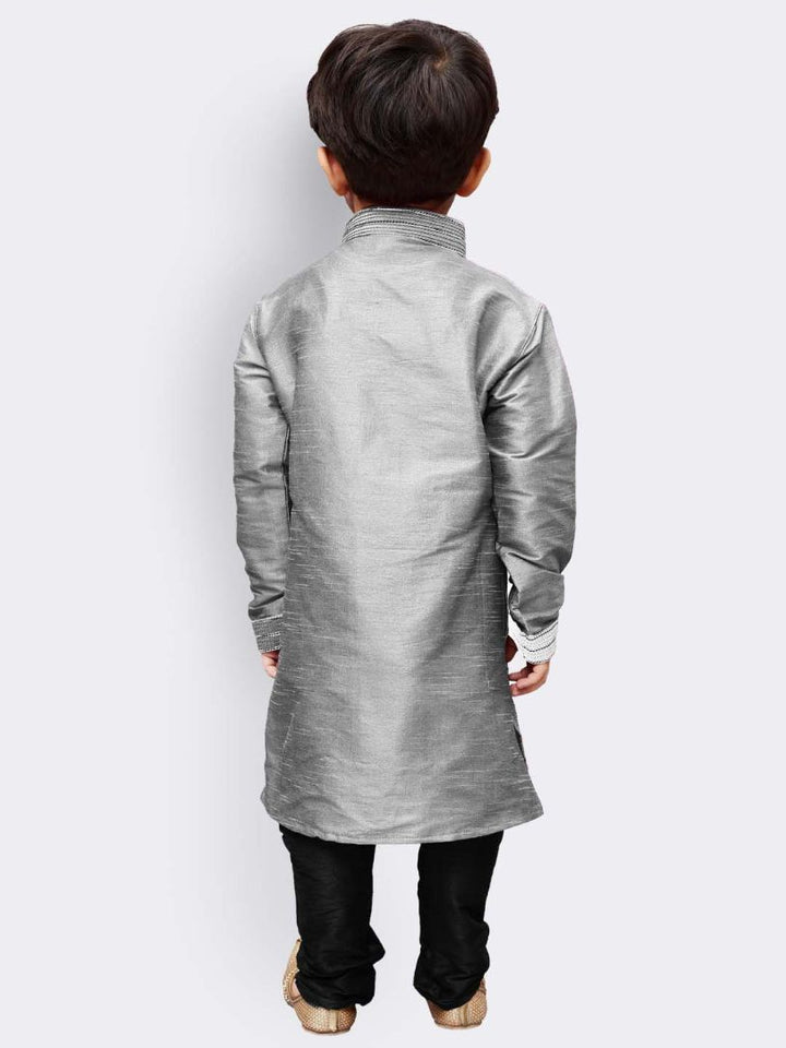 Vastramay Boys' Grey Cotton Silk Kurta and Pyjama Set - qivii