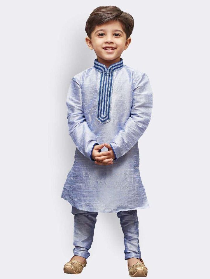 VASTRAMAY Boys' Lavender Cotton Silk Kurta and Pyjama Set - qivii