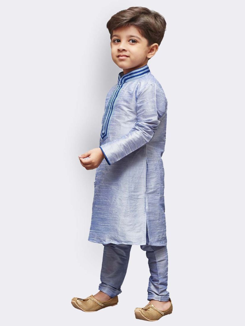 VASTRAMAY Boys' Lavender Cotton Silk Kurta and Pyjama Set - qivii