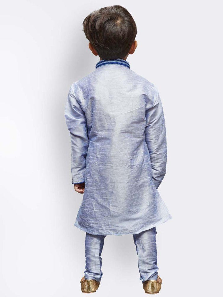 VASTRAMAY Boys' Lavender Cotton Silk Kurta and Pyjama Set - qivii