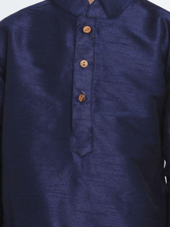 VASTRAMAY Boys' Deep Blue Cotton Silk Blend Kurta and Pyjama Set - qivii
