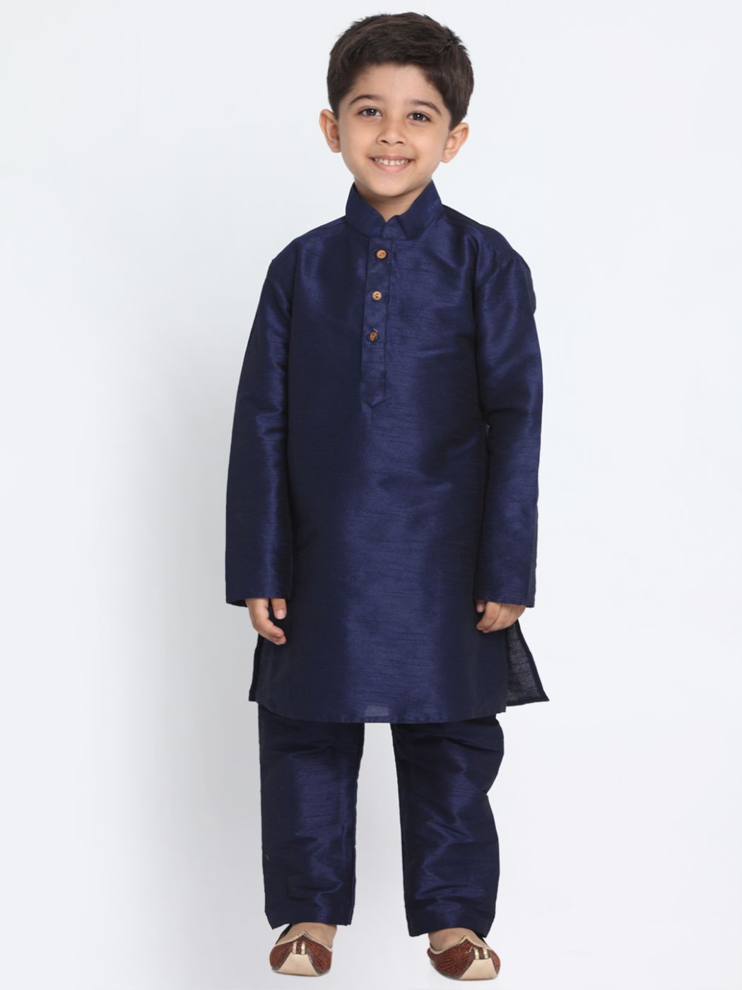VASTRAMAY Boys' Deep Blue Cotton Silk Blend Kurta and Pyjama Set - qivii