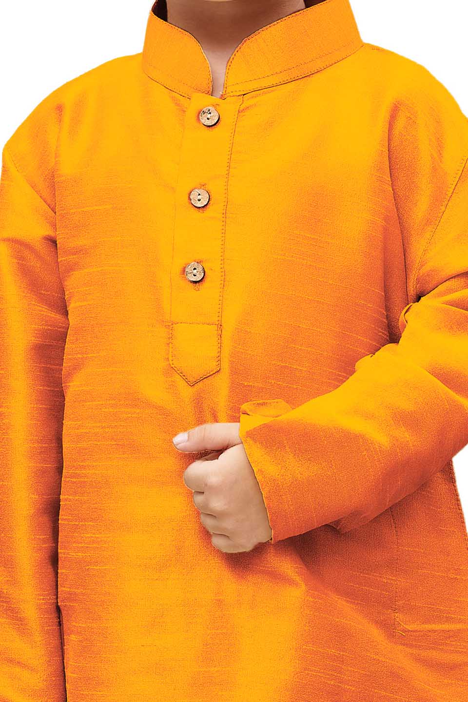 VASTRAMAY Boys' Orange Cotton Silk Blend Kurta and Pyjama Set - qivii