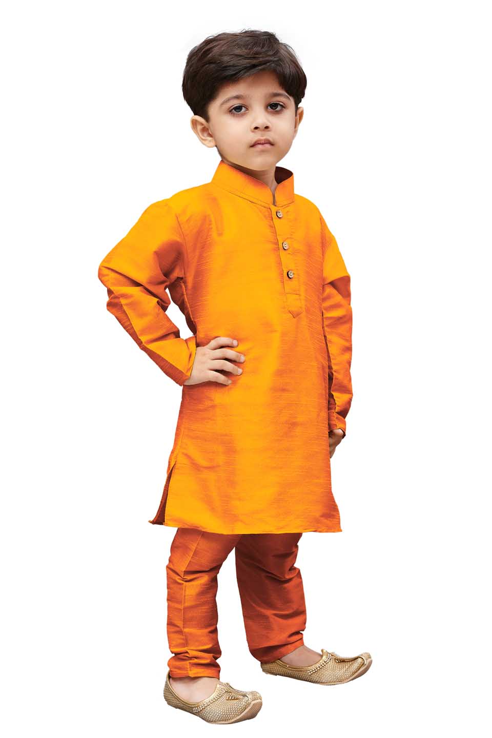 VASTRAMAY Boys' Orange Cotton Silk Blend Kurta and Pyjama Set - qivii