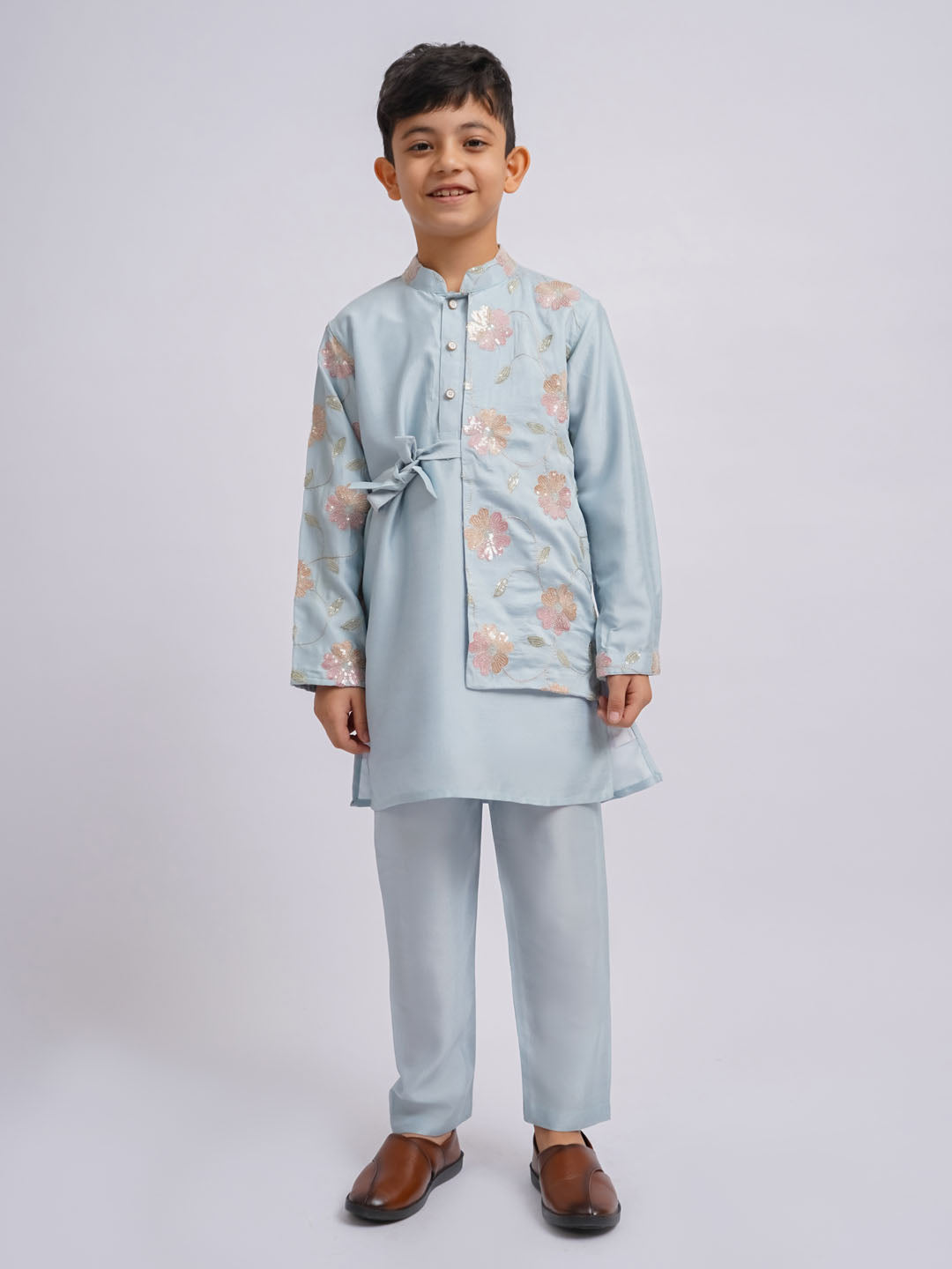 VASTRAMAY Boys' Aqua Kurta And Pyjama Set - qivii