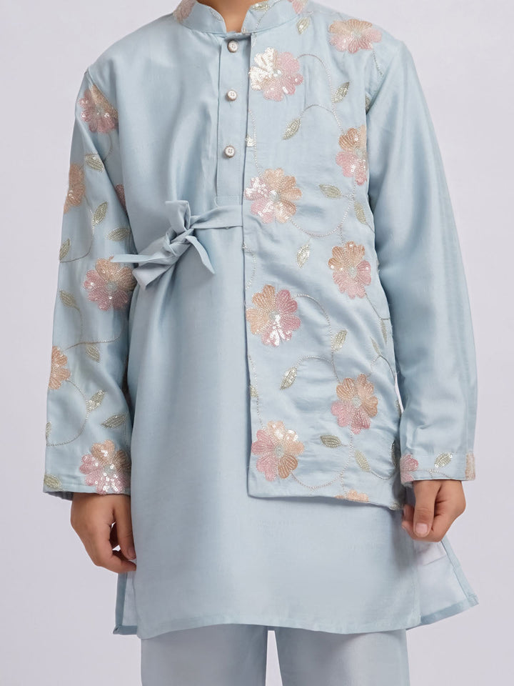 VASTRAMAY Boys' Aqua Kurta And Pyjama Set - qivii