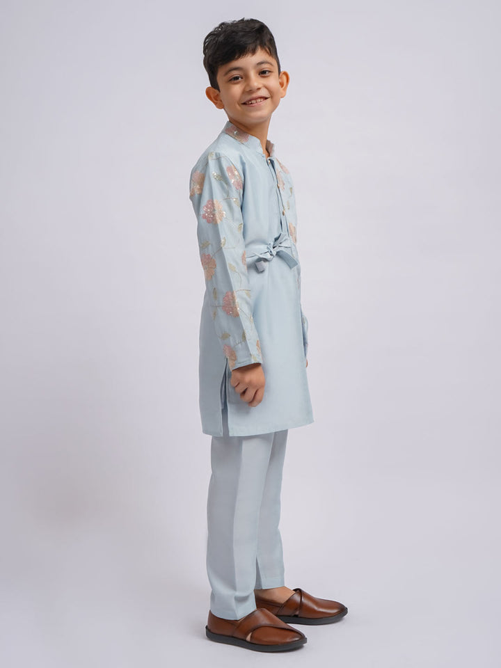 VASTRAMAY Boys' Aqua Kurta And Pyjama Set - qivii
