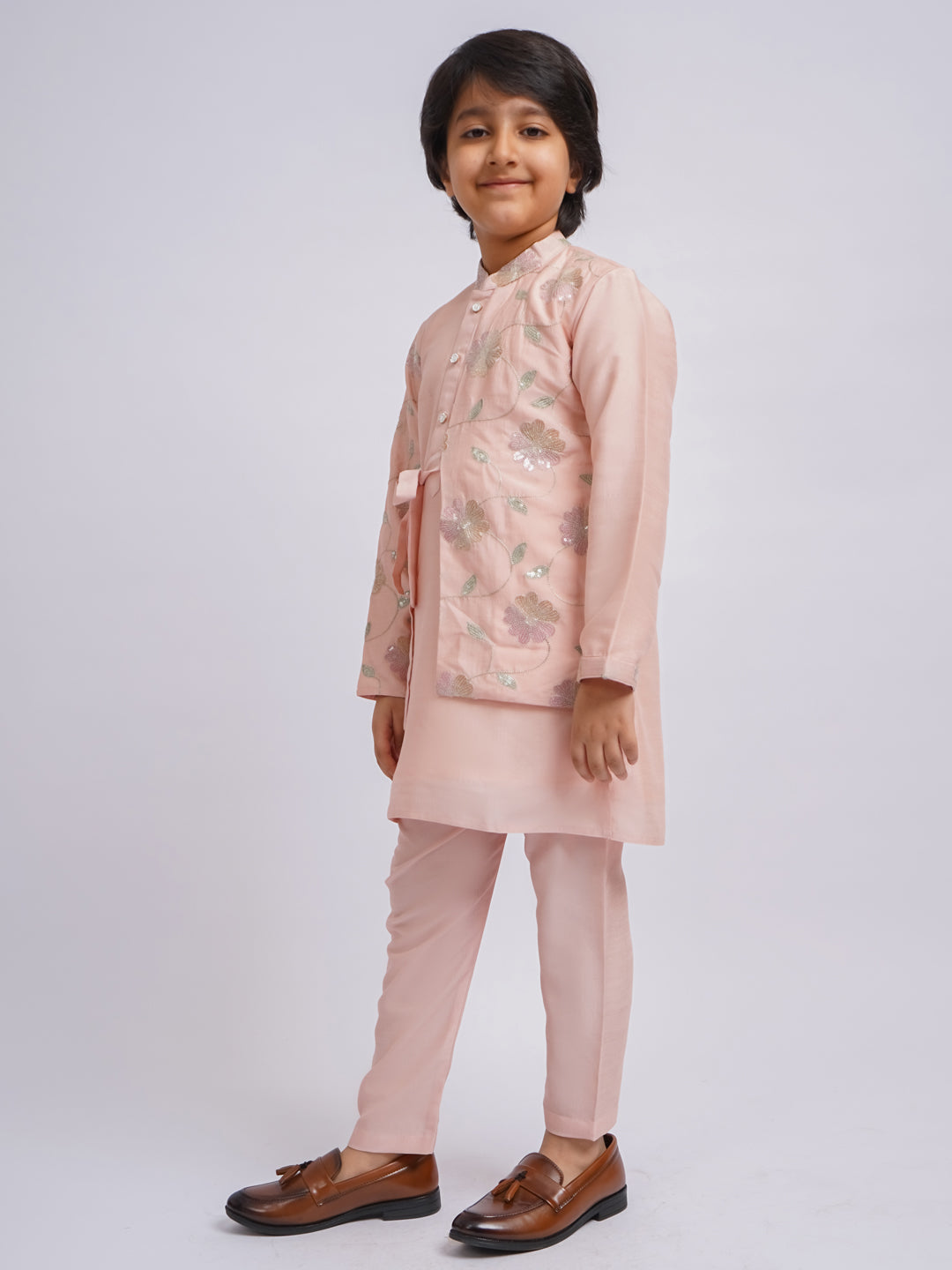 VASTRAMAY Boys' Peach Kurta And Pyjama Set - qivii