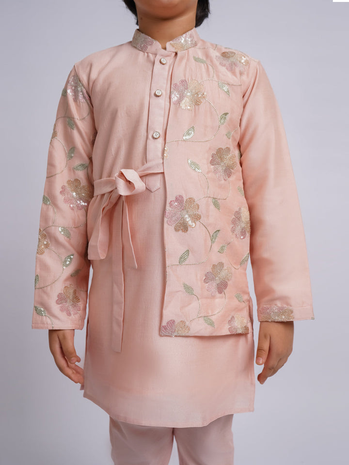 VASTRAMAY Boys' Peach Kurta And Pyjama Set - qivii