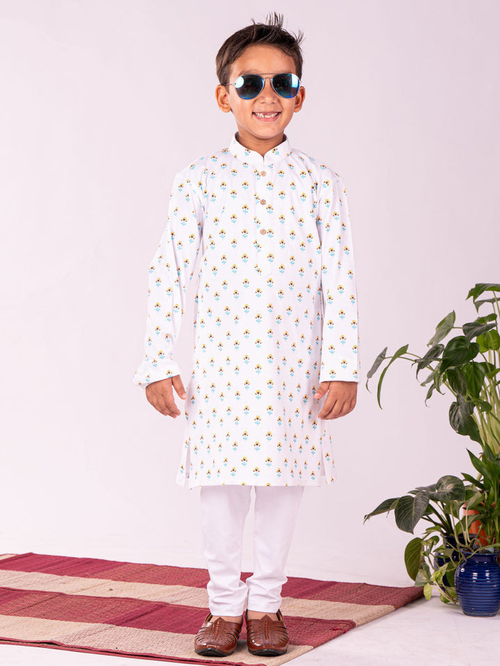 VASTRAMAY Boys' White Kurta Pyjama Set - qivii