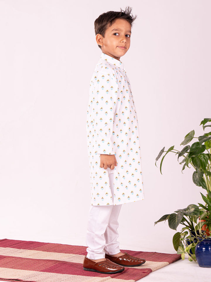 VASTRAMAY Boys' White Kurta Pyjama Set - qivii