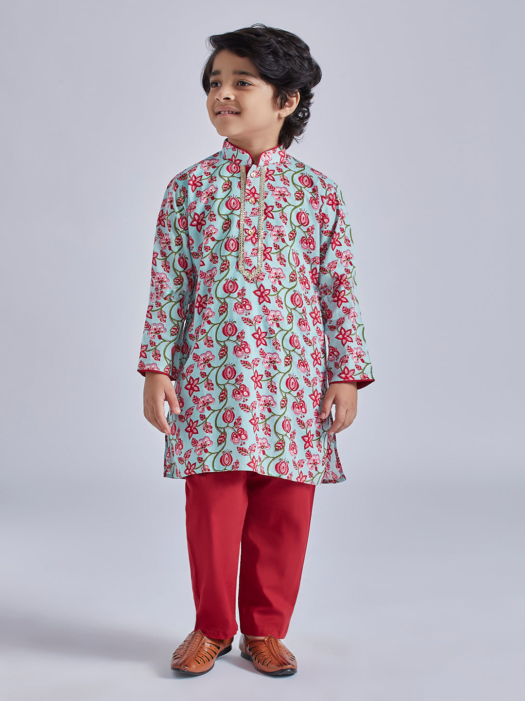 VASTRAMAY Boys' Multicolour And White Kurta Pyjama Set - qivii