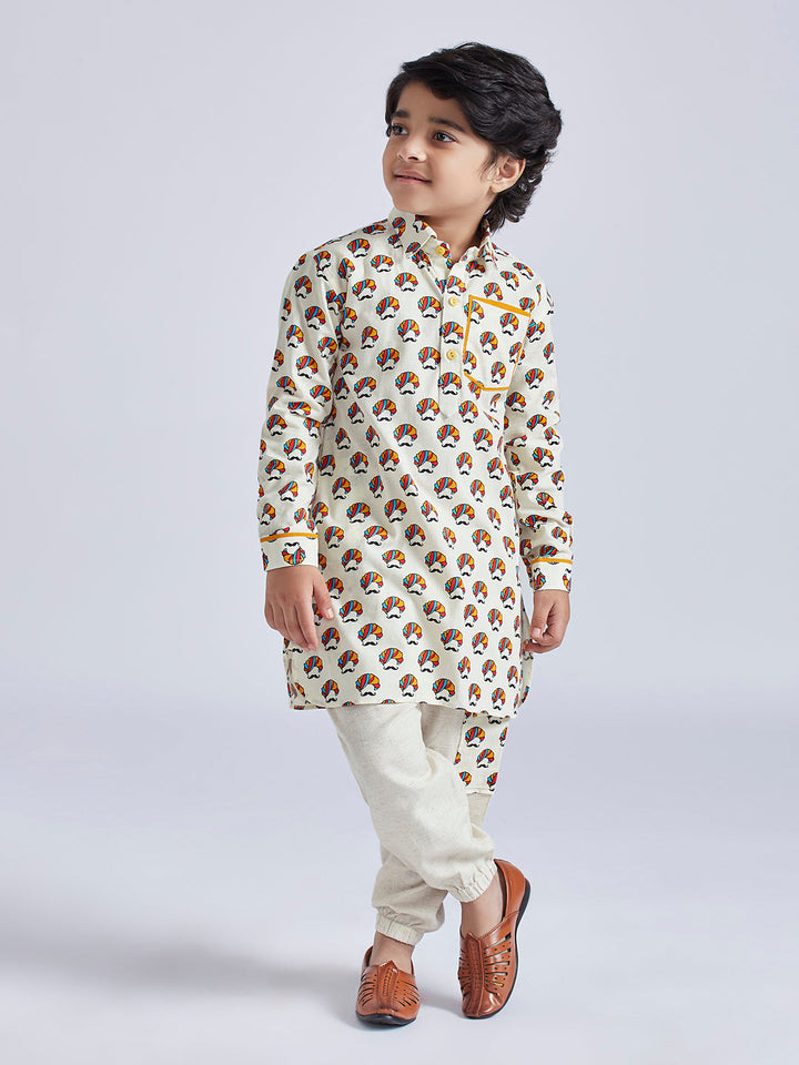 VASTRAMAY Boys' Cream Kurta And Pyjama Set - qivii