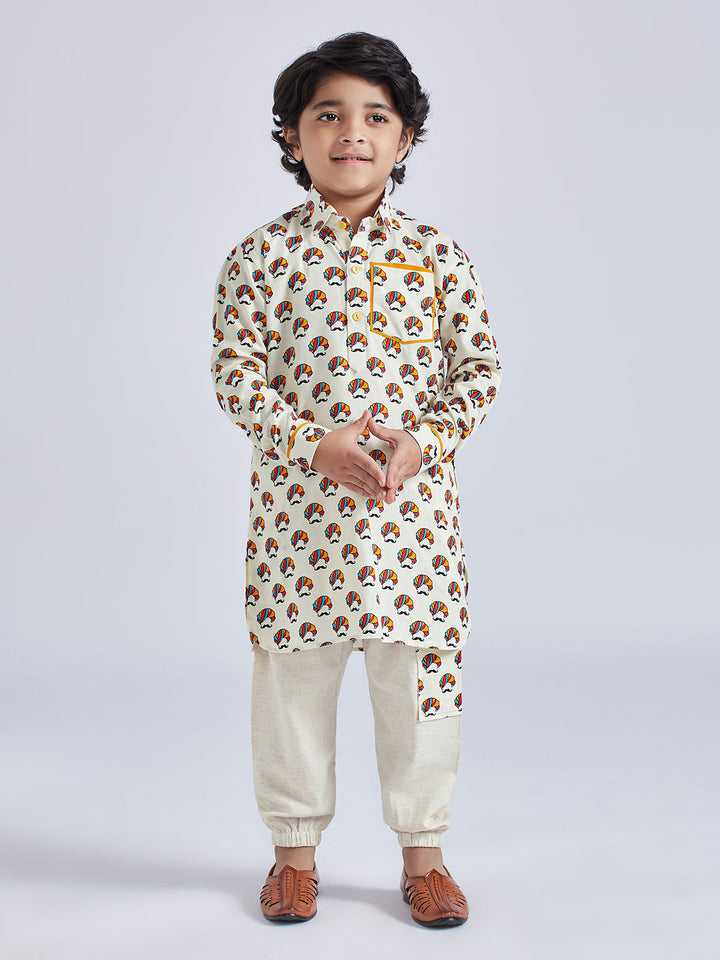 VASTRAMAY Boys' Cream Kurta And Pyjama Set - qivii