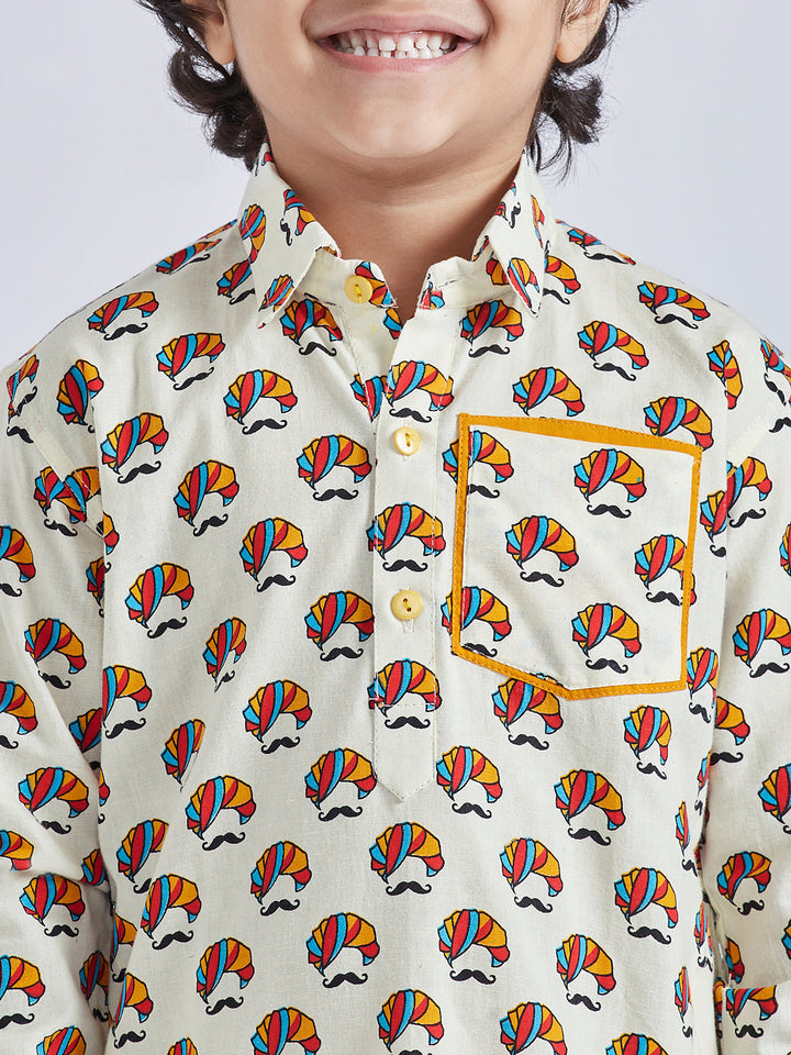 VASTRAMAY Boys' Cream Kurta And Pyjama Set - qivii