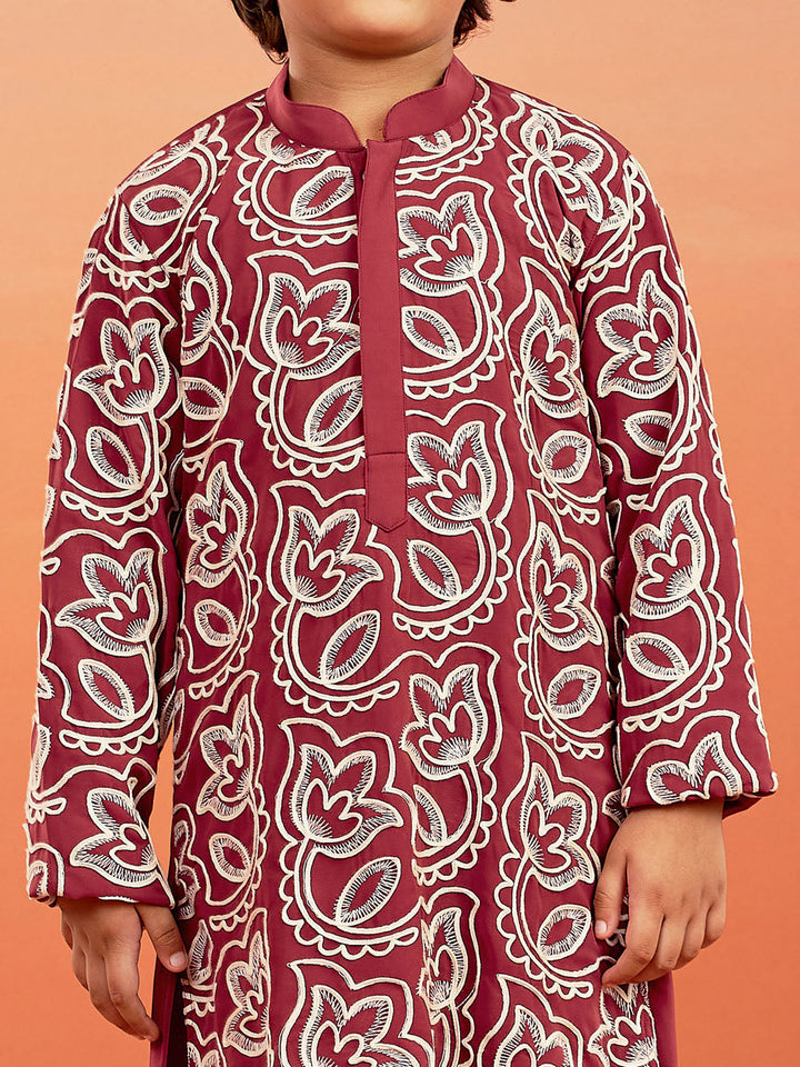 VASTRAMAY Boys' Maroon Kurta And Pyjama Set - qivii