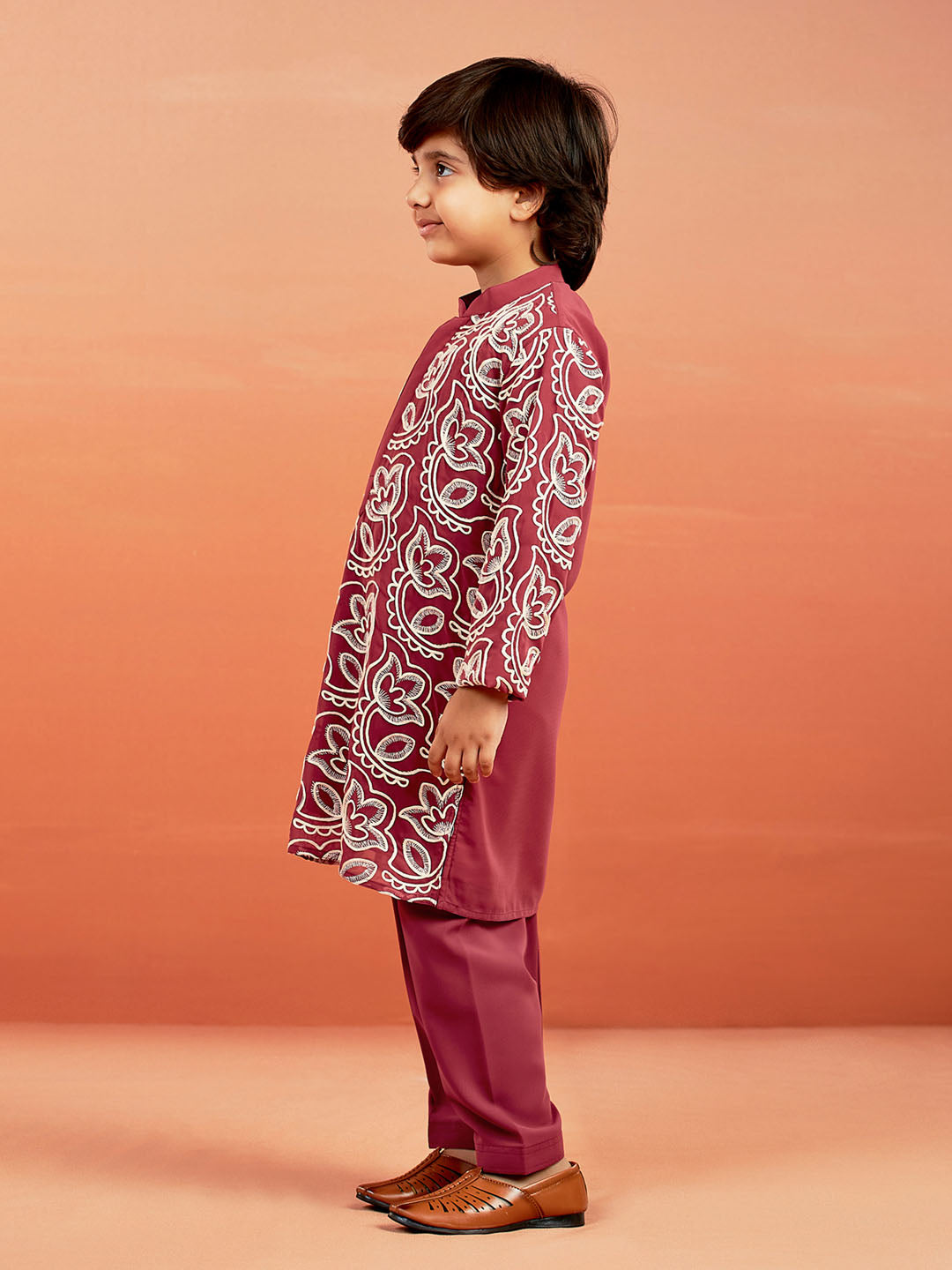 VASTRAMAY Boys' Maroon Kurta And Pyjama Set - qivii