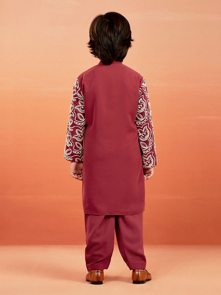 VASTRAMAY Boys' Maroon Kurta And Pyjama Set - qivii