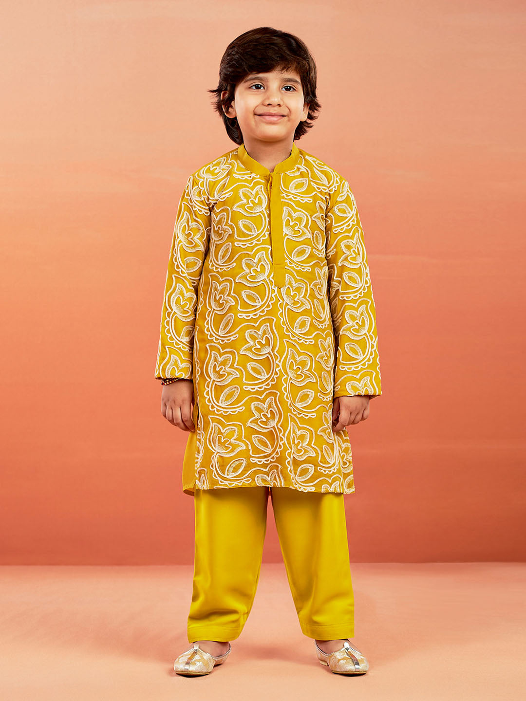 VASTRAMAY Boys' Mustard Kurta And Pyjama Set - qivii