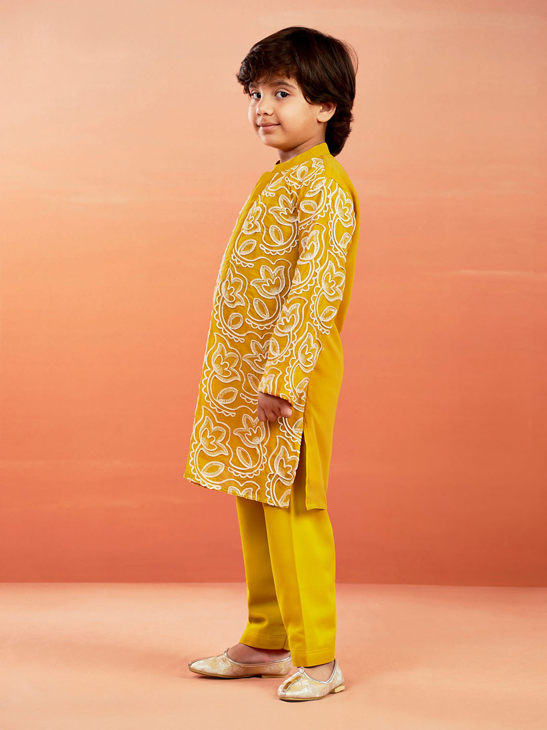 VASTRAMAY Boys' Mustard Kurta And Pyjama Set - qivii